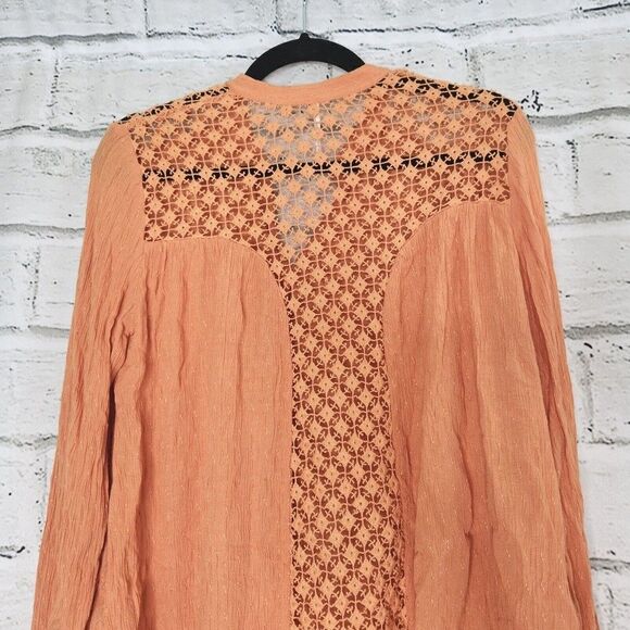 Free People The Best Blouse Women's Long-Sleeved Orange Button-Up Blouse XS - Picture 6 of 12